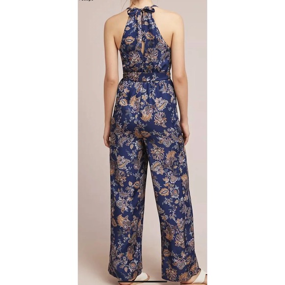 Anthropologie Ett:Twa Size-XSP Blue Paisley Floral Print Jumpsuit - Picture 3 of 16